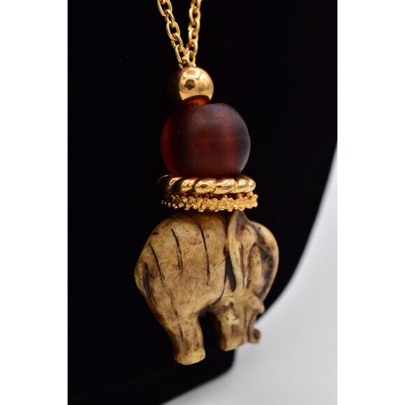Vintage Resin Elephant Pendant Lucite Amber Gold Tone Chain Chunky 1980s Bin2 - Picture 6 of 11